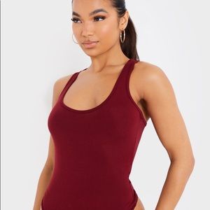 Maroon Scoop Neck Racerback Bodysuit